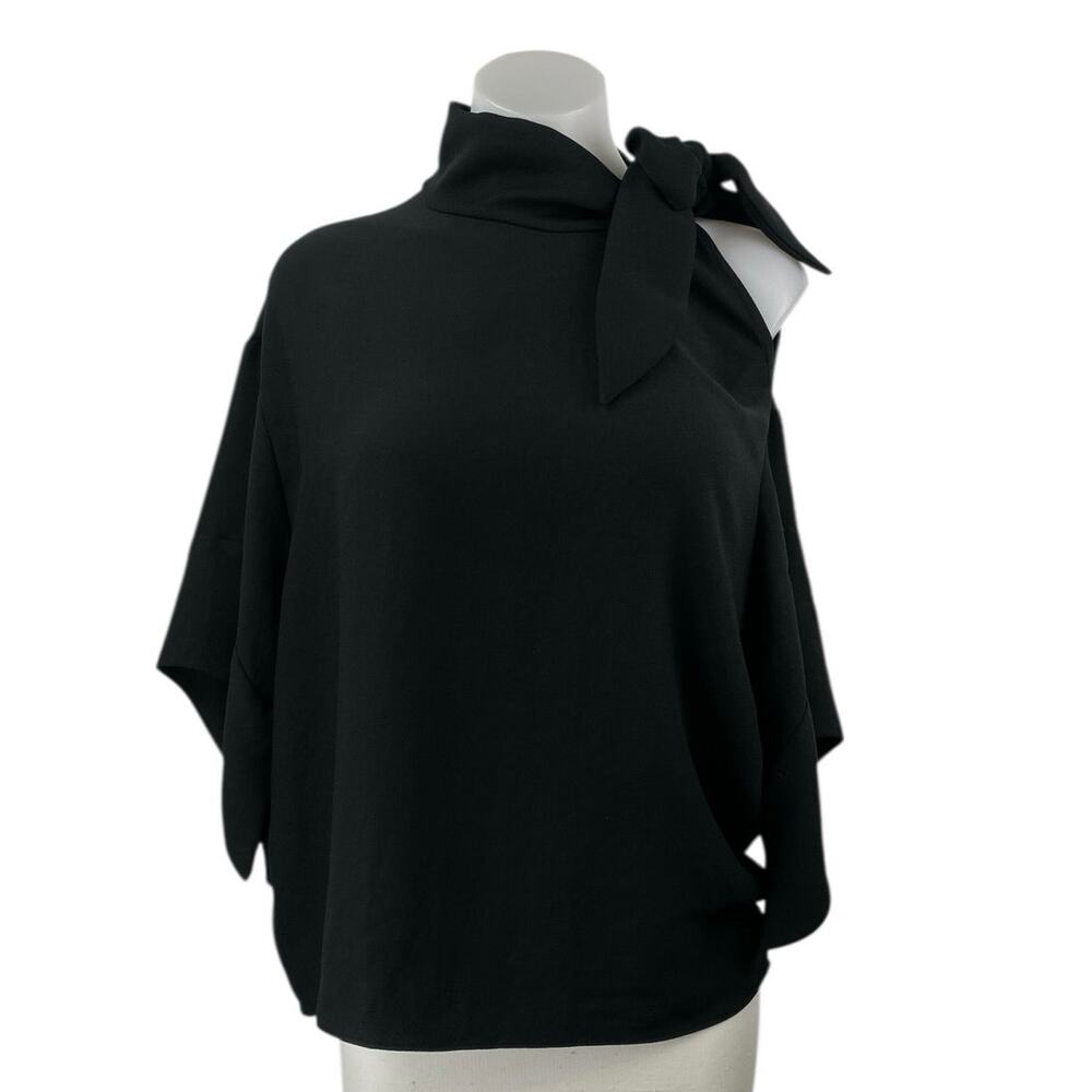 IRO Women Black Cutout Tie Neck Bow Relaxed Long Sleeve Poncho Blouse Top Size 6 - Picture 1 of 4